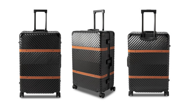 黑色行李隔离在白色背景与剪辑路径图片下载