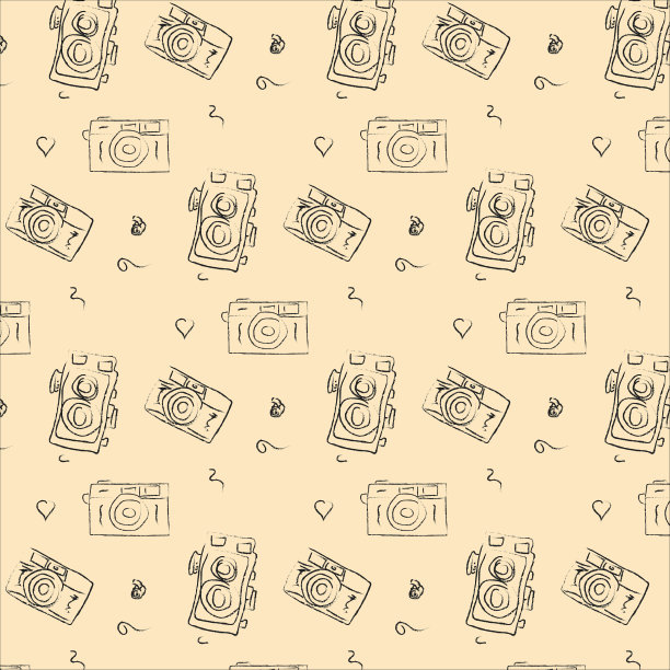 无缝模式的不同古董相机手绘在一个光背景图片下载