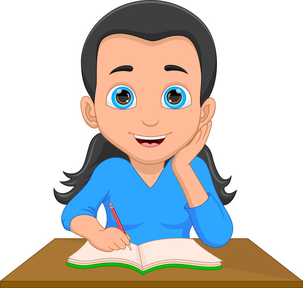 卡通女孩孤立地学习在白色背景图片下载