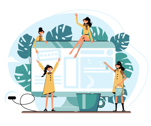 网页设计概念与监视器和小妇女图片下载