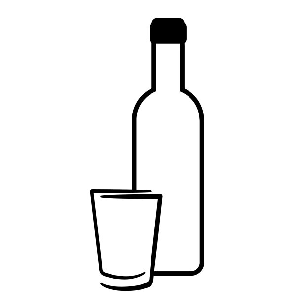 伏特加酒瓶和玻璃杯剪影图片下载