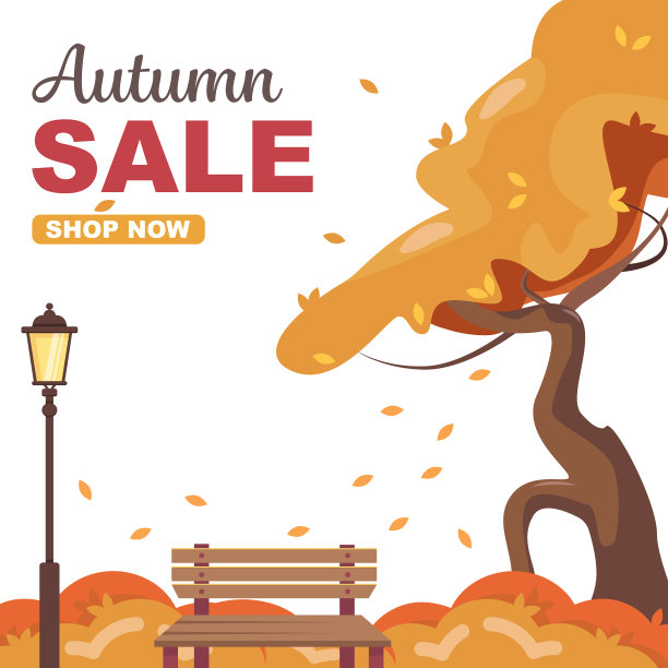 秋季销售与板凳灯笼和树图片下载