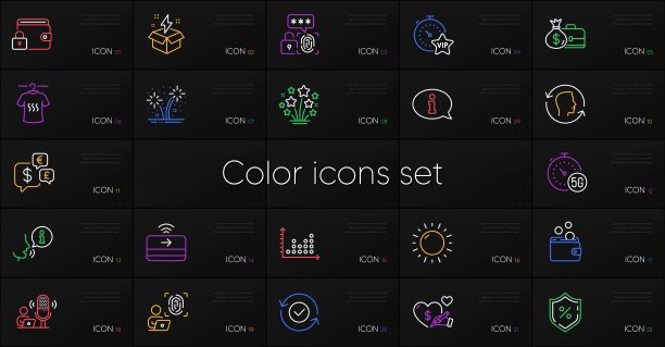 一套非接触式支付，钱包的钱和贷款的百分之线图标。为设计。向量图片下载