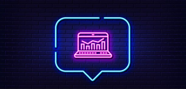 营销统计行图标。网络分析的象征。霓虹灯语音泡泡。向量图片下载