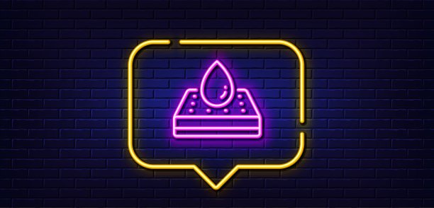 防水床垫保护线图标。骨科垫的迹象。霓虹灯语音泡泡。向量图片下载