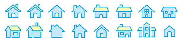 房产房子家平面线图标集向量图片下载