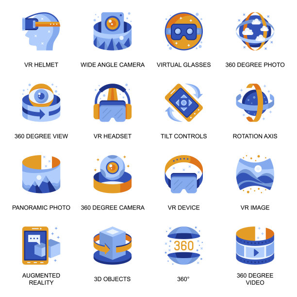 虚拟现实图标设置在平面风格宽图片下载