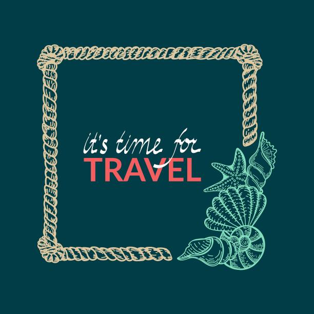 画框采用航海风格，手绘涂鸦元素采用素描风格。海洋生物。绳结。Sea-Ocean。模板的照片，社交媒体和海报。图片下载