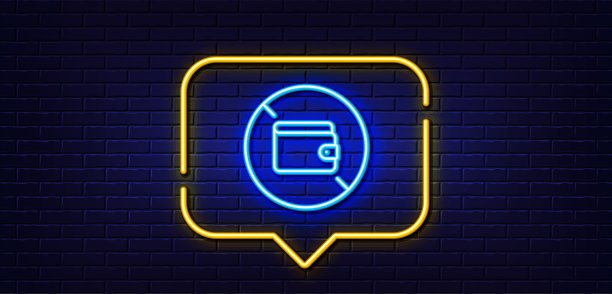 钱包行图标。钱预算钱包签字。霓虹灯语音泡泡。向量图片下载