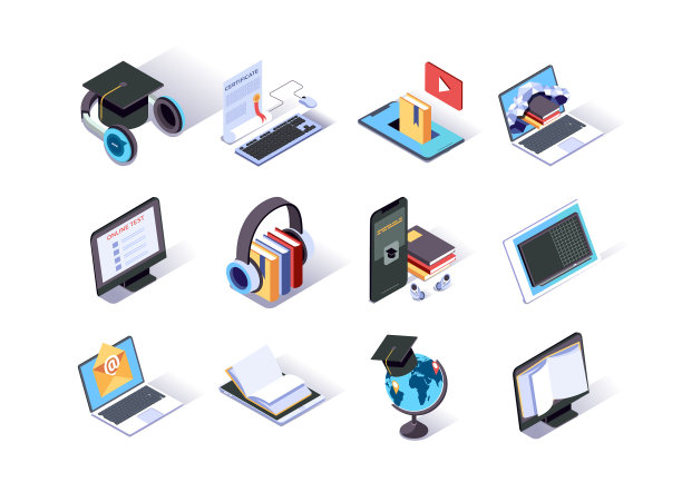 在线教育等距图标设置学校图片下载