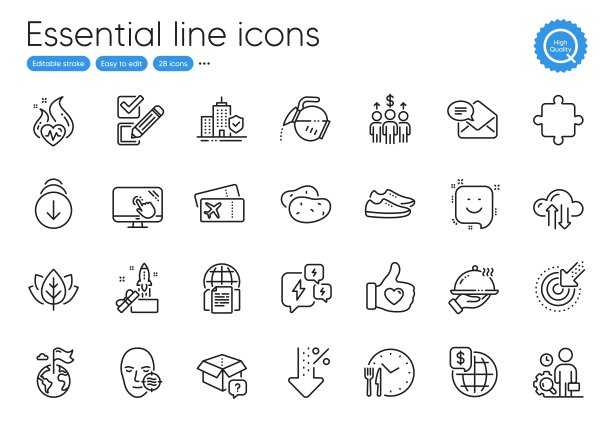 餐厅食物，土豆和复选框行图标。用于网站、打印和应用。向量图片下载