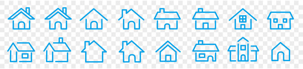 房产房子家平面线图标集向量图片下载