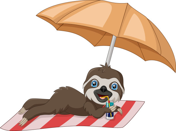 可爱的树懒在沙滩浴巾上晒太阳图片下载