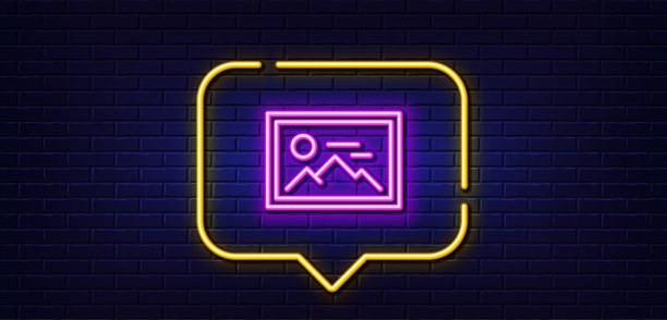 照片行图标。图片缩略图信号。霓虹灯语音泡泡。向量图片下载