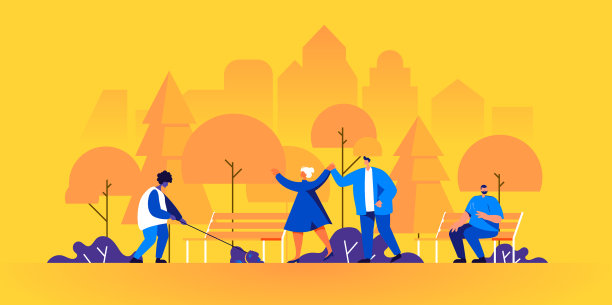 人们在公园里散步，年轻夫妇坐在长椅上图片下载