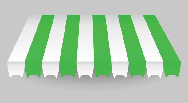 天篷元素。遮阳伞可以防止阳光和雨水。商店装修。户外复古条纹雨棚。商场帐篷屋顶，模板设计图片下载