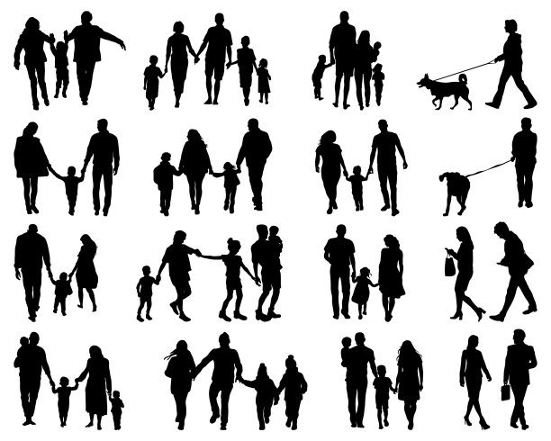 一家人的黑色剪影图片下载