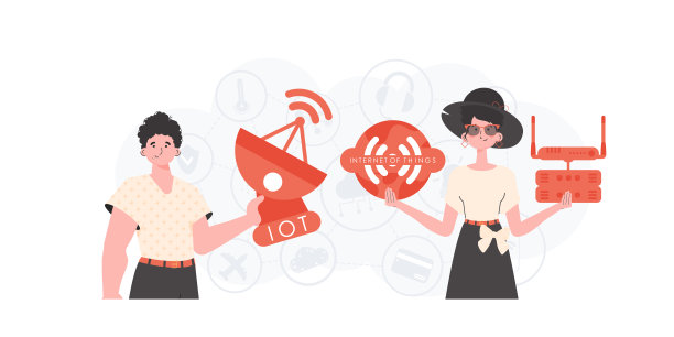 物联网的概念。女孩和男孩是物联网领域的一个团队。适用于网站和演讲。矢量插图。图片下载