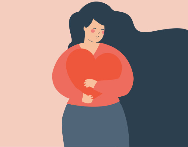 微笑的女人用爱拥抱一颗伟大的心。年轻的母亲闭着眼睛，拥抱着一颗红心，享受着她的自由。图片下载