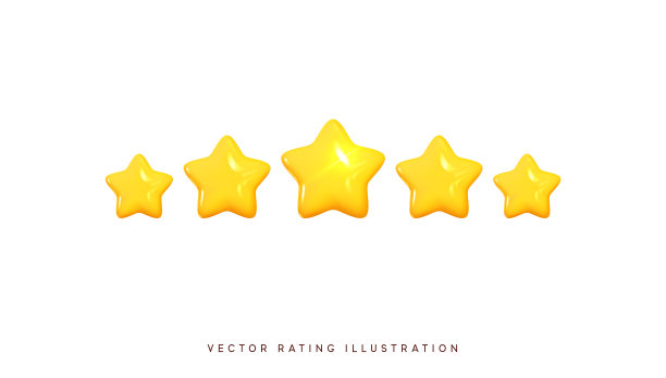 五星，亮黄色。客户对网站员工的评价反馈概念。逼真的3d设计的对象。为移动应用程序。矢量图图片下载