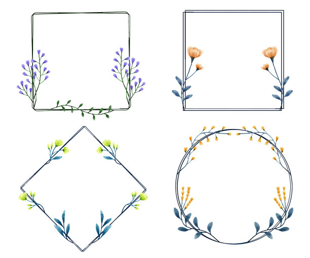 花的花圈。一套框架水彩花图片下载