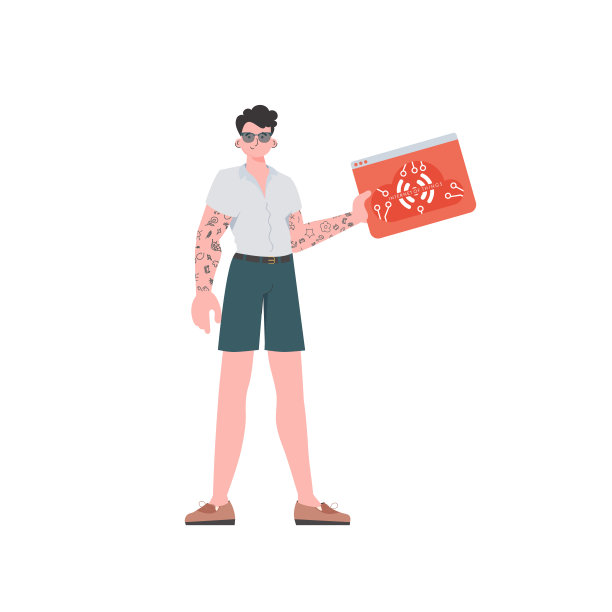 一名男子手里拿着一个物联网标识。物联网和自动化概念。孤立。矢量插图在平面风格。图片下载