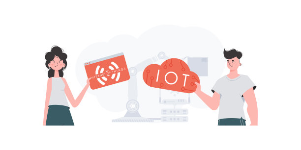 一个男人和一个女人是物联网领域的一个团队。物联网概念。适合做演讲和网站。矢量插图。图片下载