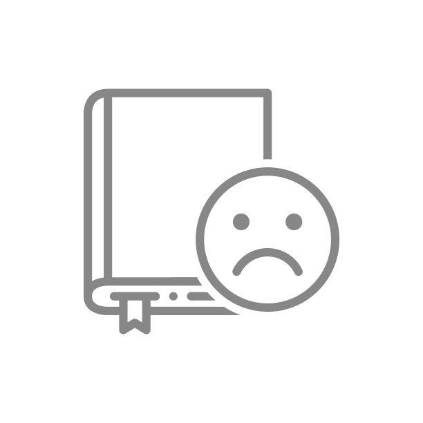 打开书用悲伤的脸线图标。差评、不喜欢、读者评论符号图片下载