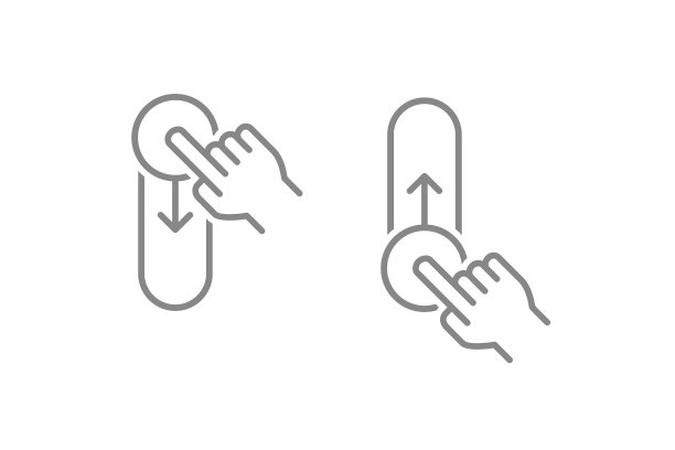 设置向上，向下滑动手机的手势。锁定和解锁进度条行图标。打开、关闭开关滑块符号图片下载