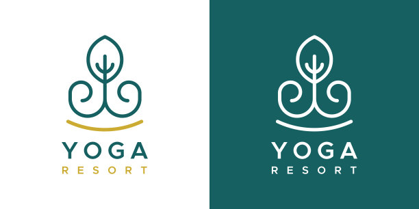 瑜伽度假胜地的标志。大纲的象征。为公司品牌、包装、产品。商标有两个版本:彩色和白色。矢量插图，平面设计图片下载