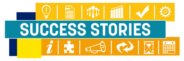 成功故事蓝橙线商业符号横图片下载