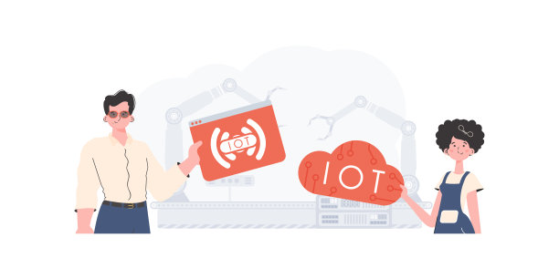 女孩和男孩是物联网领域的一个团队。物联网和自动化概念。适用于网站和演讲。矢量插图在潮流的平面风格。图片下载