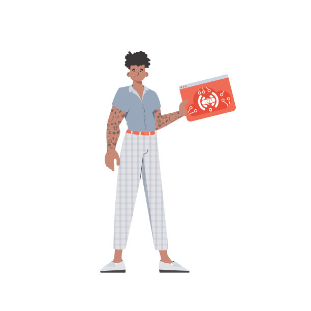 一名男子手里拿着一个物联网标识。物联网和自动化概念。孤立。矢量插图在潮流的平面风格。图片下载