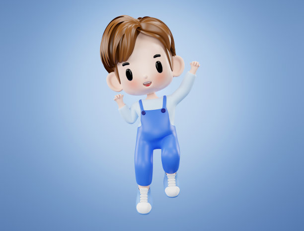 3 d演示。亚洲男孩高兴地跳了起来图片下载