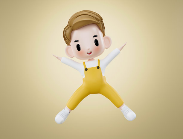 3 d演示。亚洲男孩高兴地跳了起来图片下载