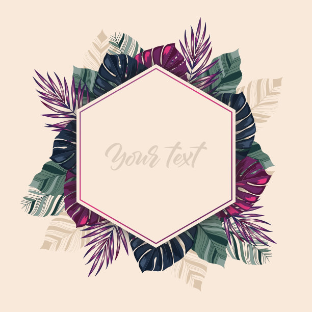 框架与树叶，monstera和文字。图片下载