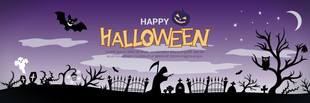 有墓地和死神的万圣节横幅图片下载