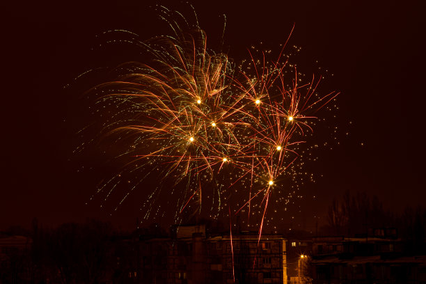 美丽明亮的烟火映衬着夜空图片下载