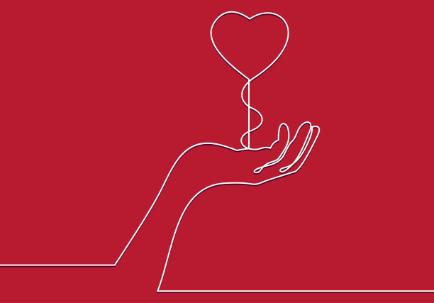 一幅连续的手握心线。矢量图图片下载