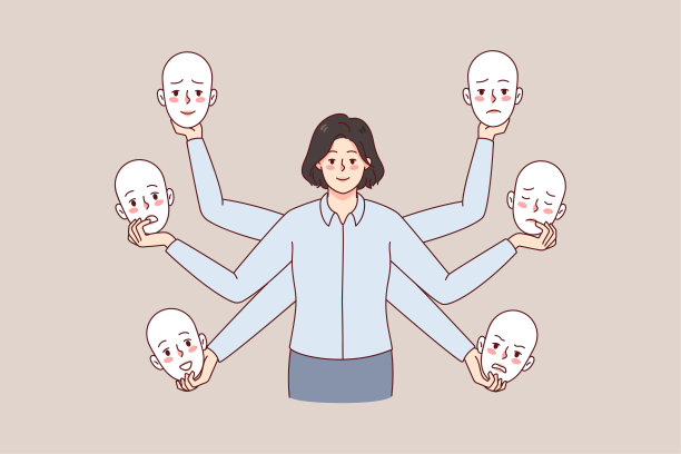 商人手里拿着不同的面具图片下载