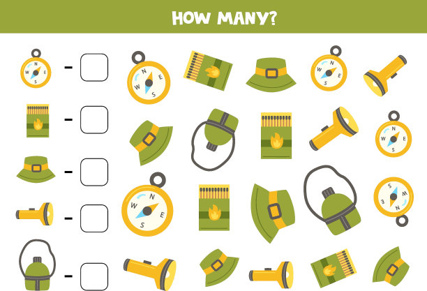 计数游戏与平面露营的图片。数学工作表。图片下载