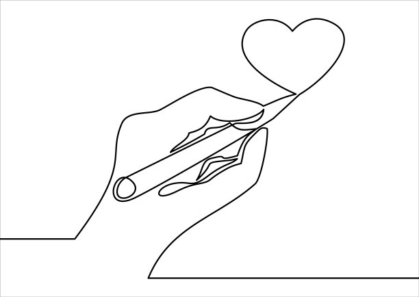 手绘心-连续线画图片下载