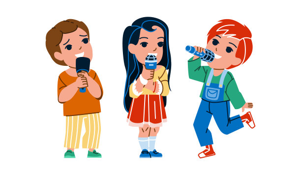 男孩和女孩一起唱歌矢量图片下载