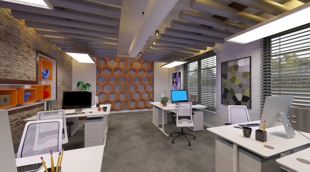 办公室现代欧洲室内概念3d插图图片下载