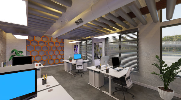 办公室现代欧洲室内概念3d插图图片下载