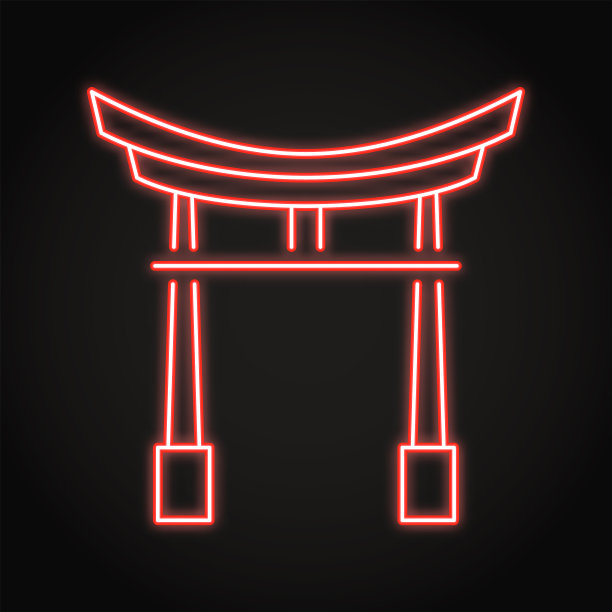 中国拱门霓虹灯图标在线条风格图片下载