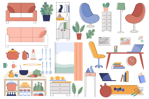 家具和室内项目扁套图片下载