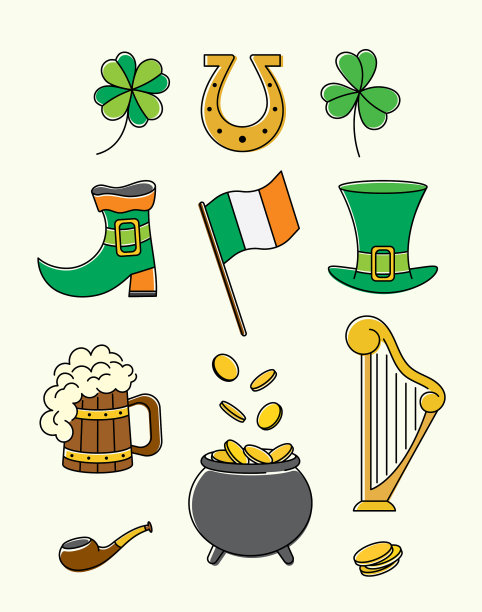 亮线艺术套装三叶草罐硬币旗帜图片下载