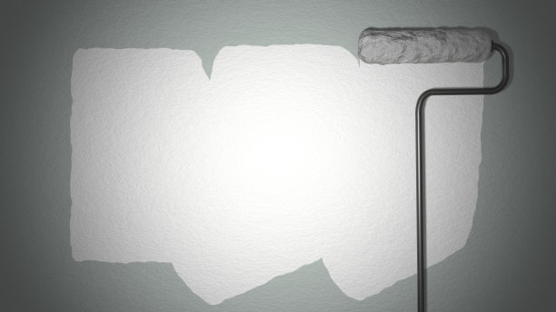 滚筒刷墙用白漆。图片下载