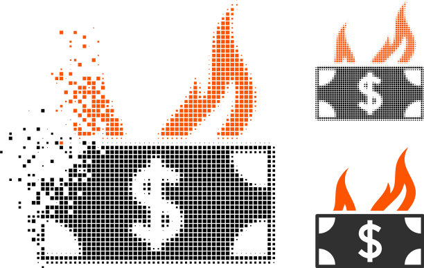 灰尘点和原始燃烧美元钞票图标图片下载